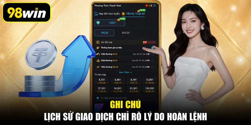 Ghi chú lịch sử giao dịch chỉ rõ lý do hoàn lệnh